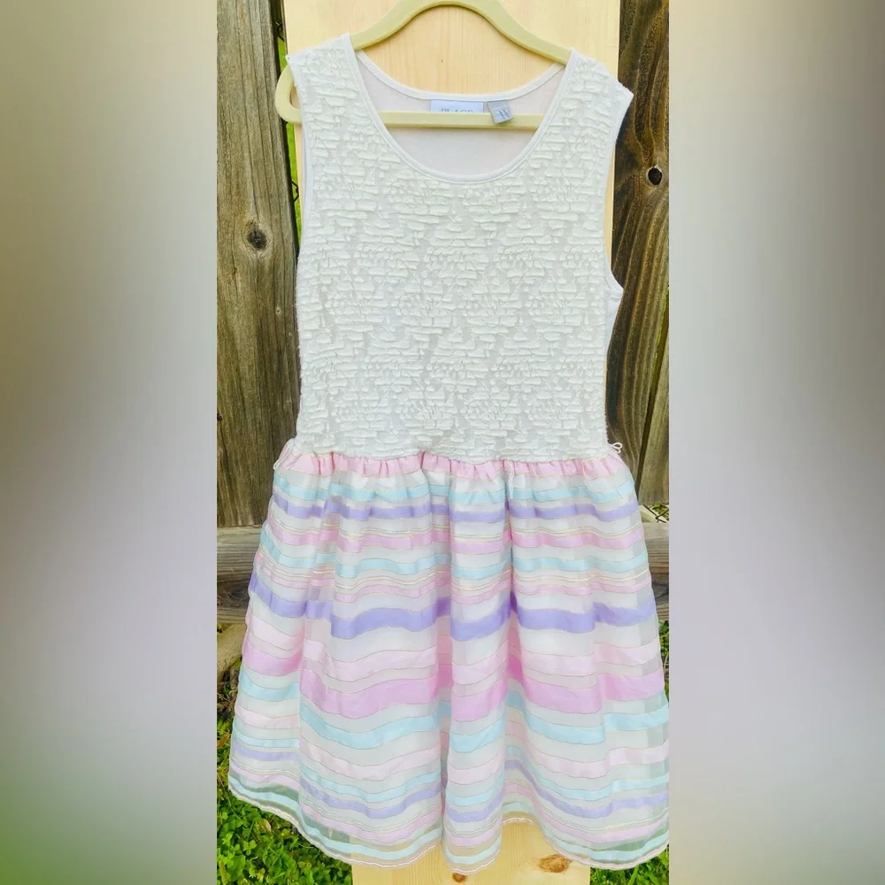 XL 10/12 Girl Elegant Lace Dress Sleeveless Lace And Striped Knit To Woven Dress
